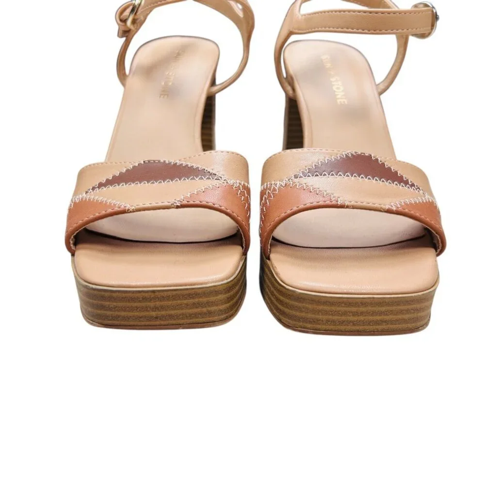 Sun+Stone Diannaa 8 Patchwork Platform Sandal Retro Boho Block Heel